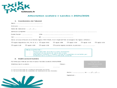 Attestation scolaire Landes Txik-Txak - 2025-2026